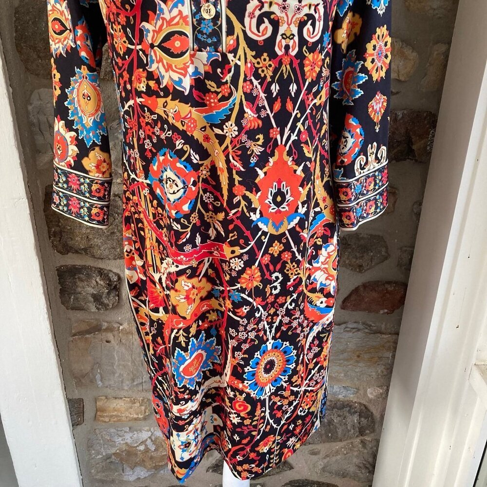 GRETCHEN SCOTT JERSEY MANDARIN DRESS MAGIC CARPET BLACK MULTI $189 Womens Small - Picture 4 of 11